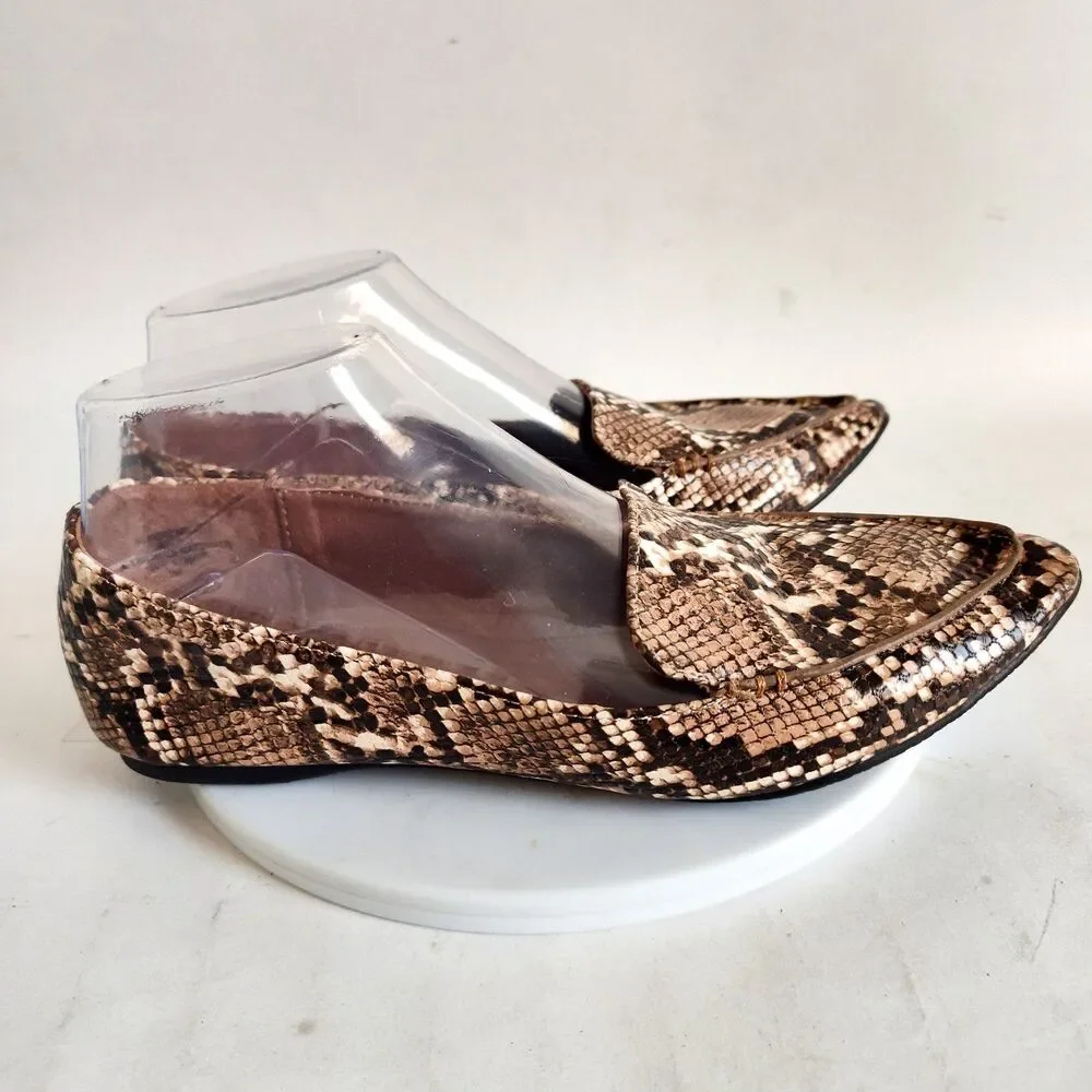 Madden Girl Flats Size 7 Loafers Vegan Faux‎ Leather Pointed Toe Snakeskin Brown